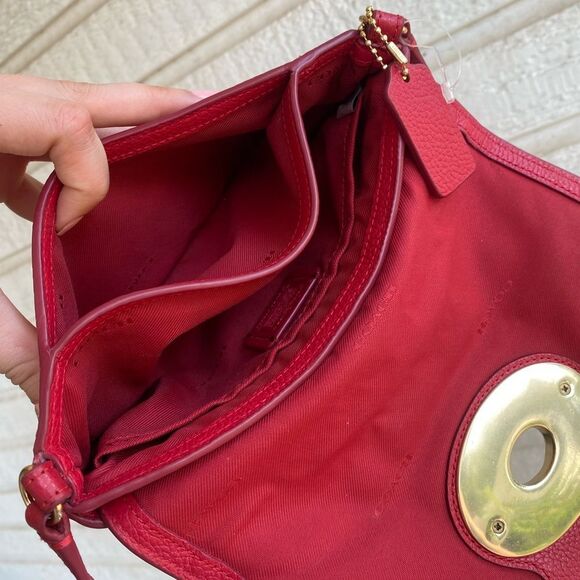 COACH Red Leather Flap Turnlock Crossbody Handbag 52896 - Picture 9 of 10